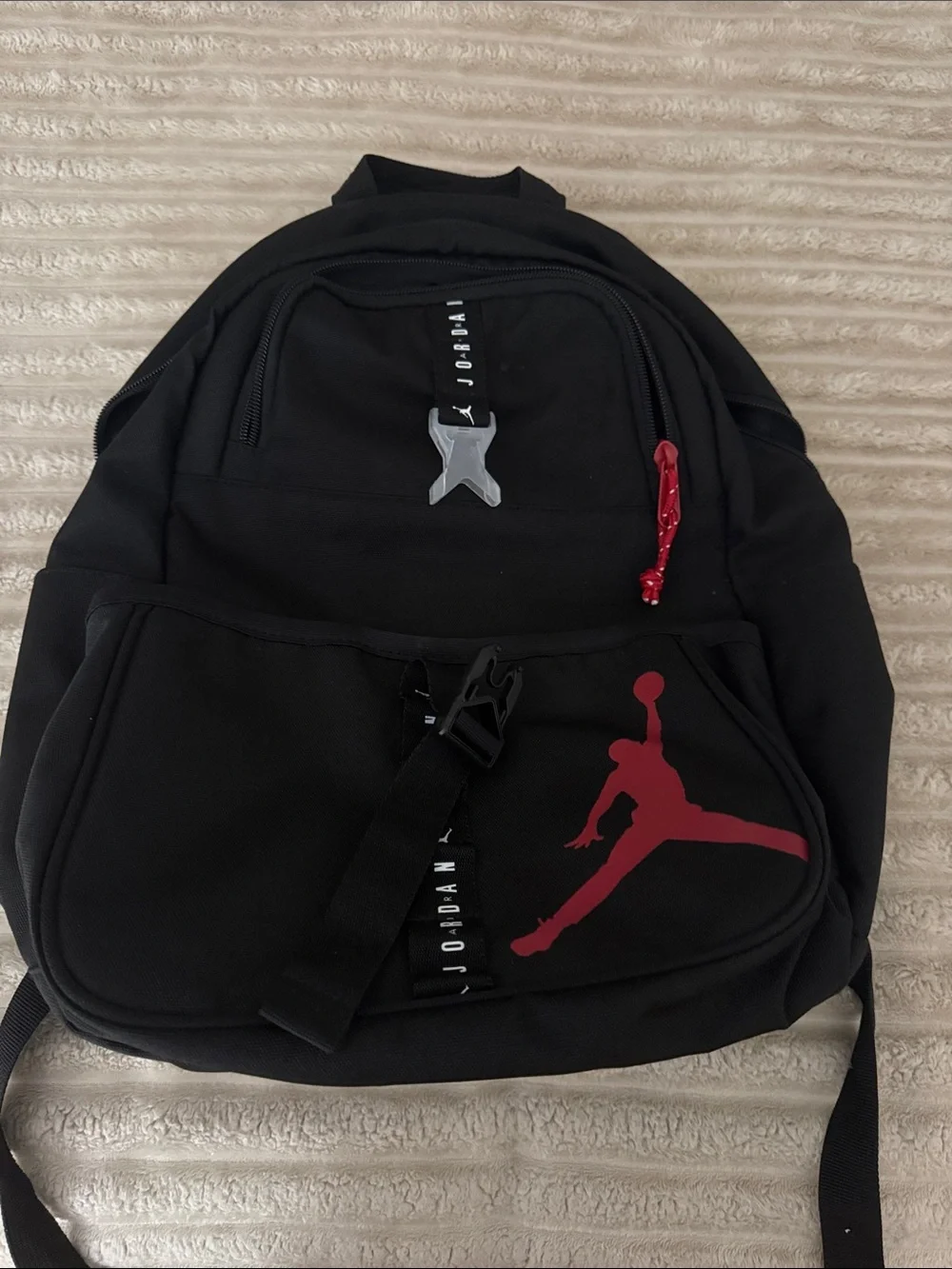 Jordan Black Backpack with Red Jumpman Accent